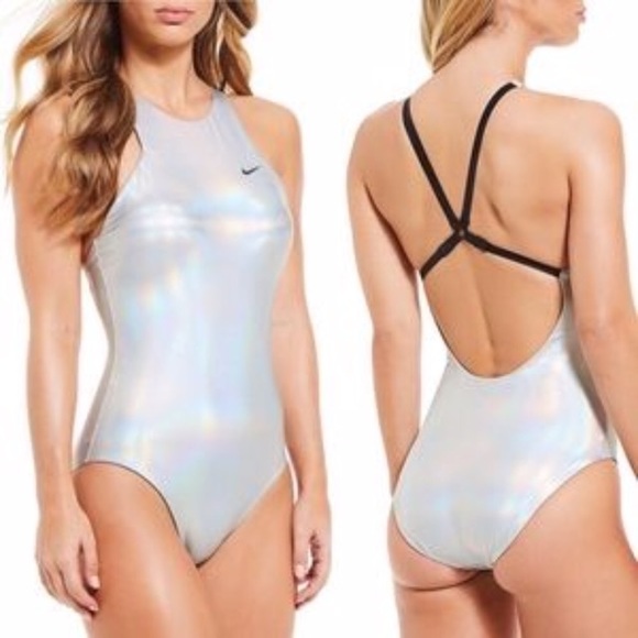Nike flash silver high neck one piece swimsuit NWT - Picture 2 of 6